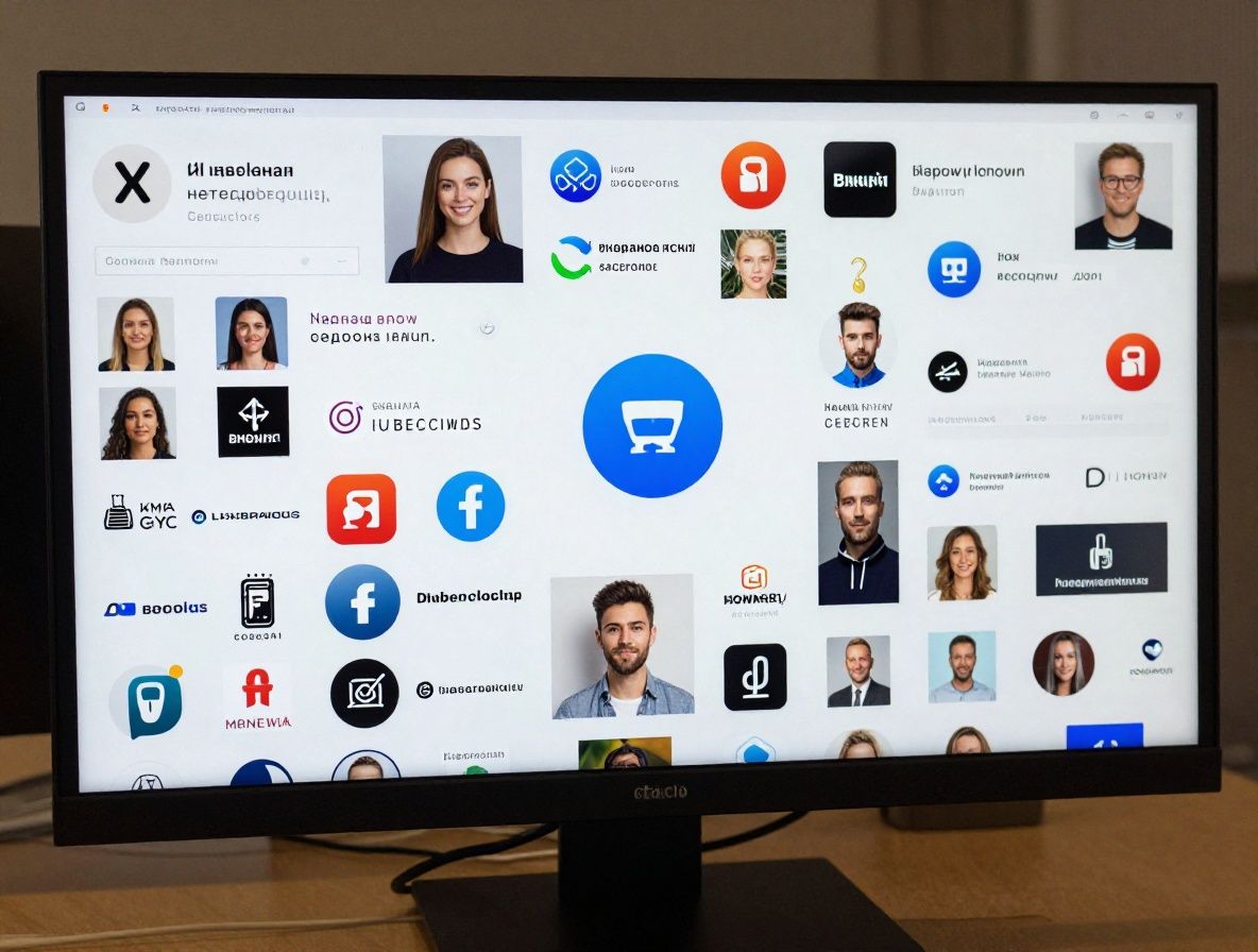 Экраны с интерфейсами социальных сетей и предупреждающие символы безопасности, иллюстрирующие угрозы конфиденциальности в социальных медиа